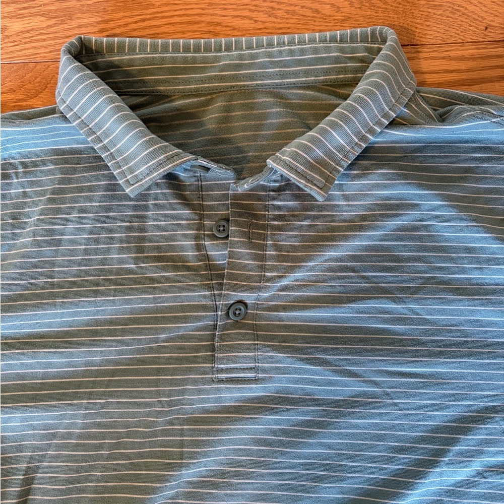 Lululemon Men's Green Striped Polo Shirt